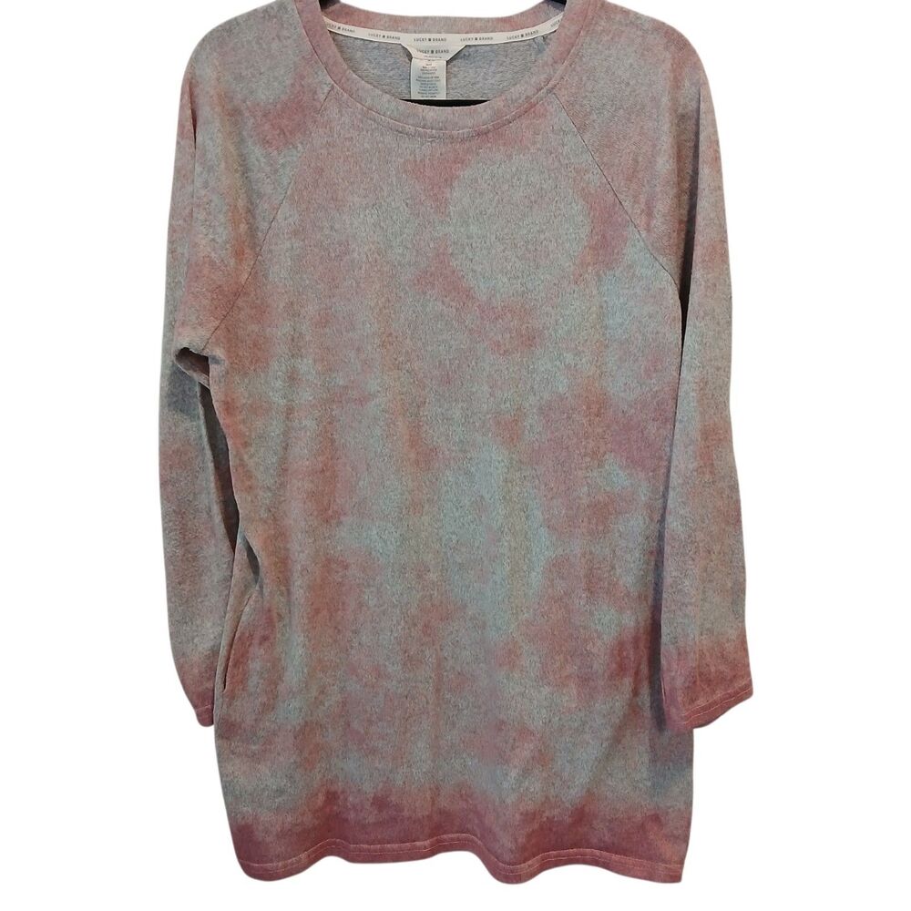 Lucky Brand Tie Dye Soft Sweater- Pink & Gray Size Medium Soft Lightweight Tunic